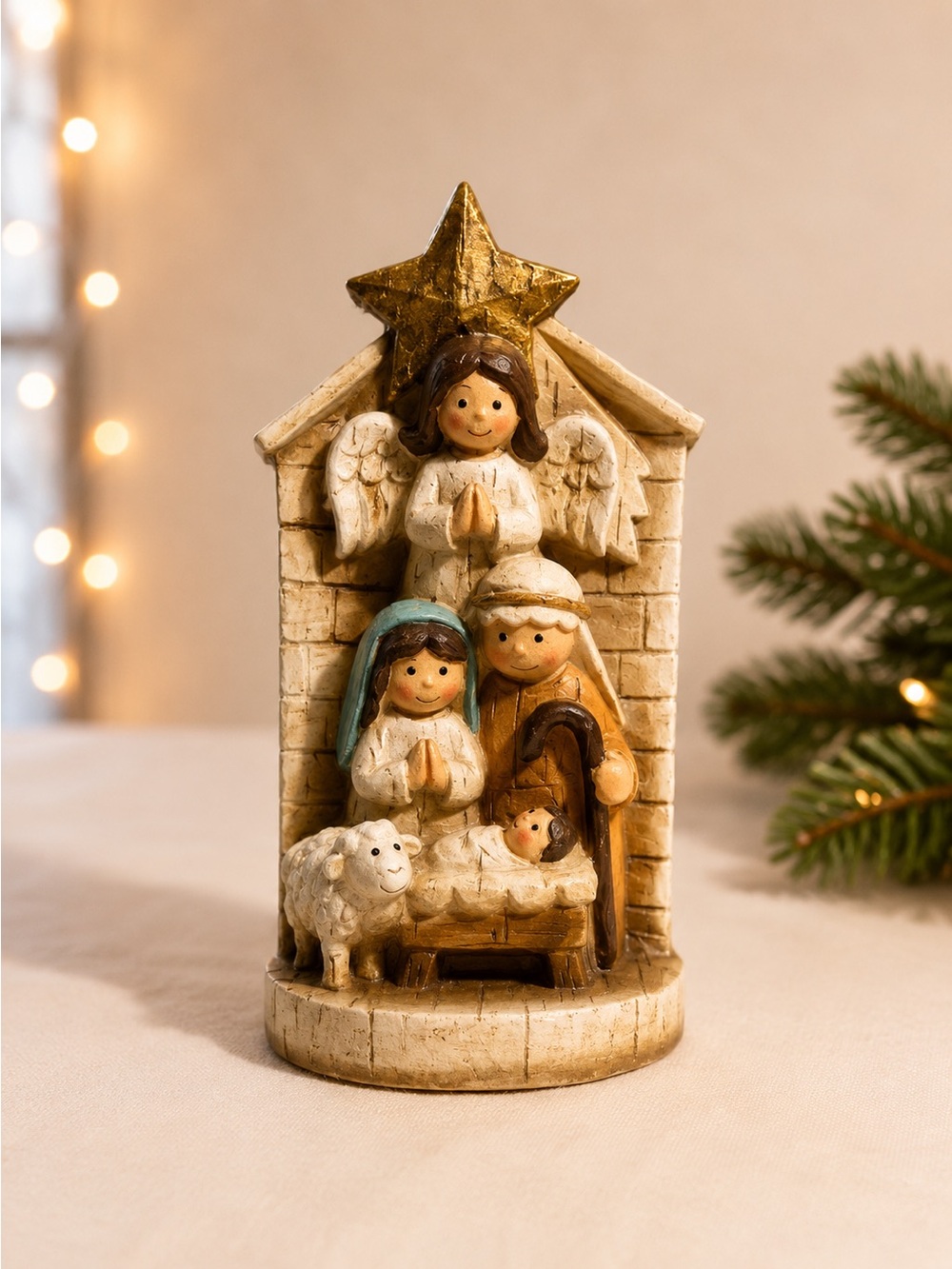 Hand-Painted Nativity Figurine Holiday Decor - Gold, Cream, Brown
